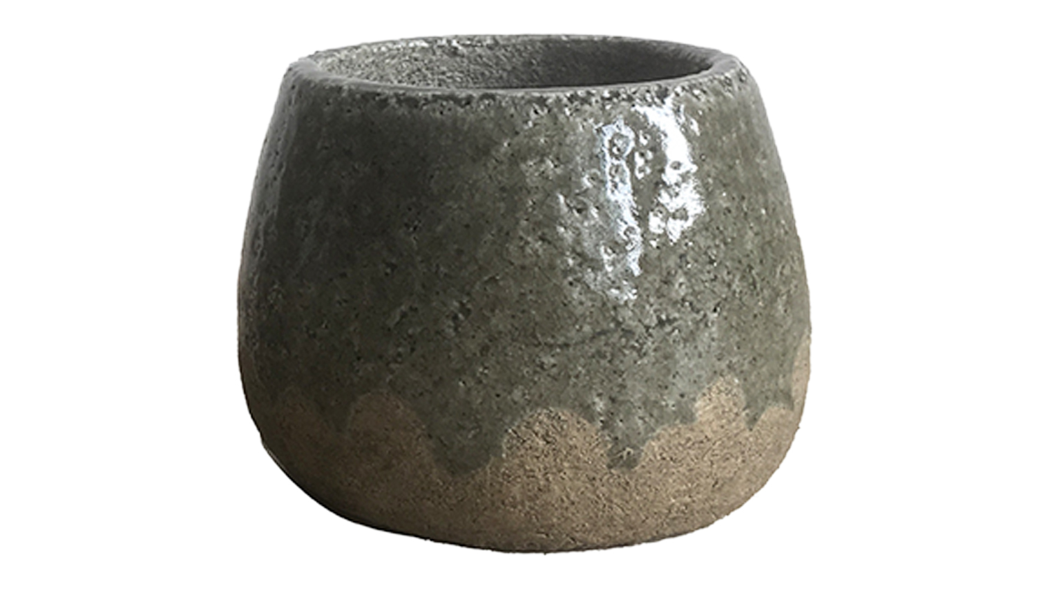 A small-sized glazed stoneware planter with a rounded body
