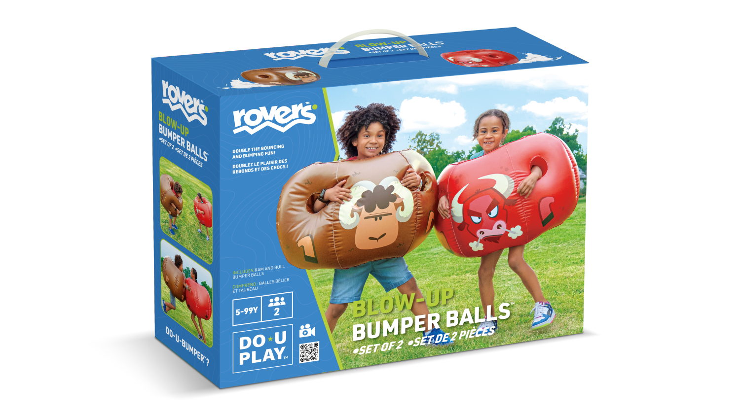 A box packaging of Do U Play Rovers Blow-Up Bumper Balls