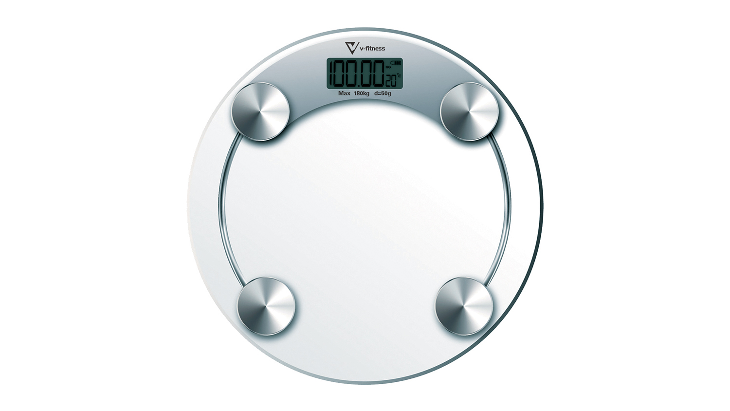 A Laser V-Fitness Bathroom Digital Scales in a sleek glass and silver design