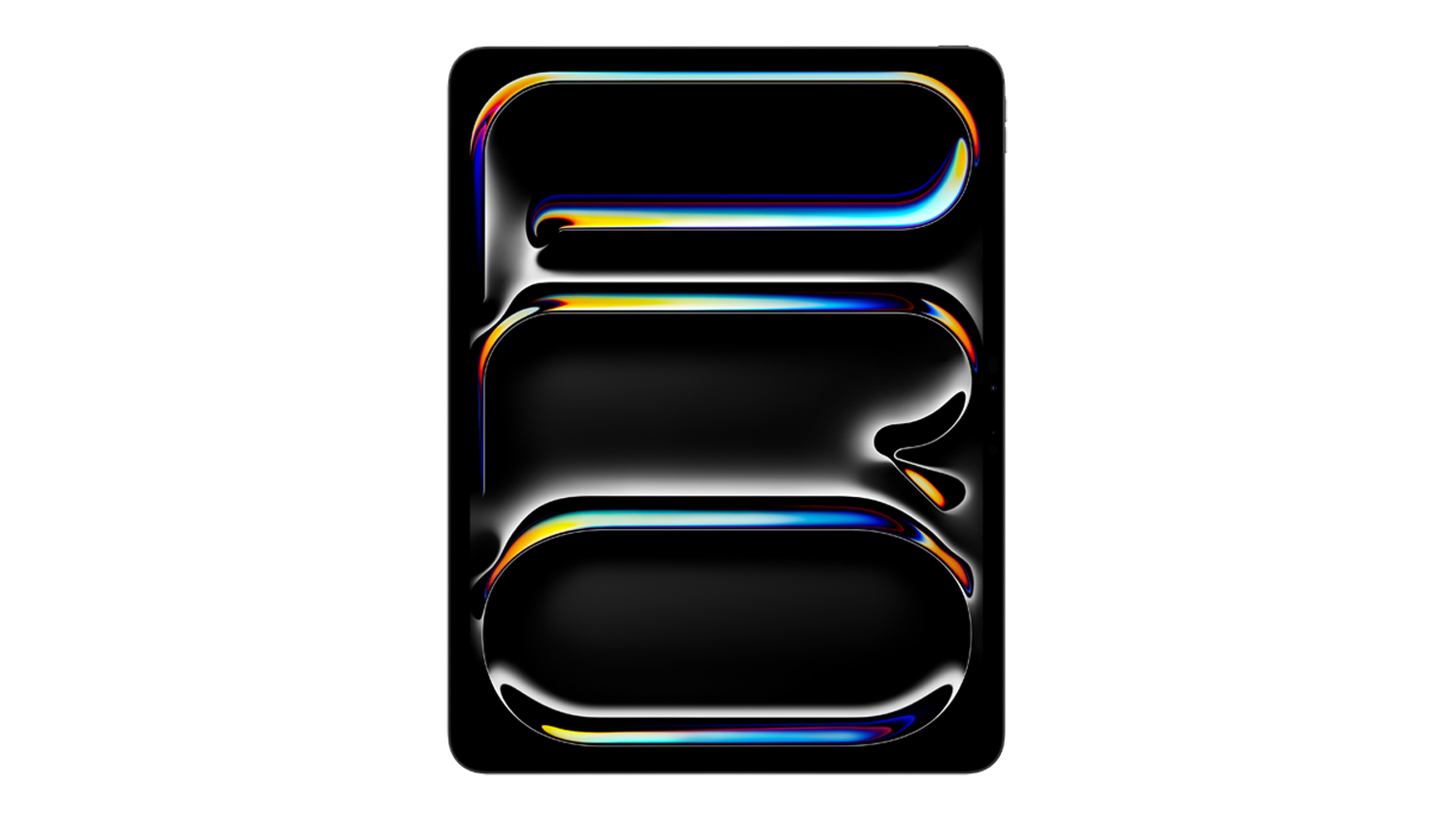Front view of the Apple iPad Pro 13" (2025) displaying a vibrant abstract wallpaper on its screen