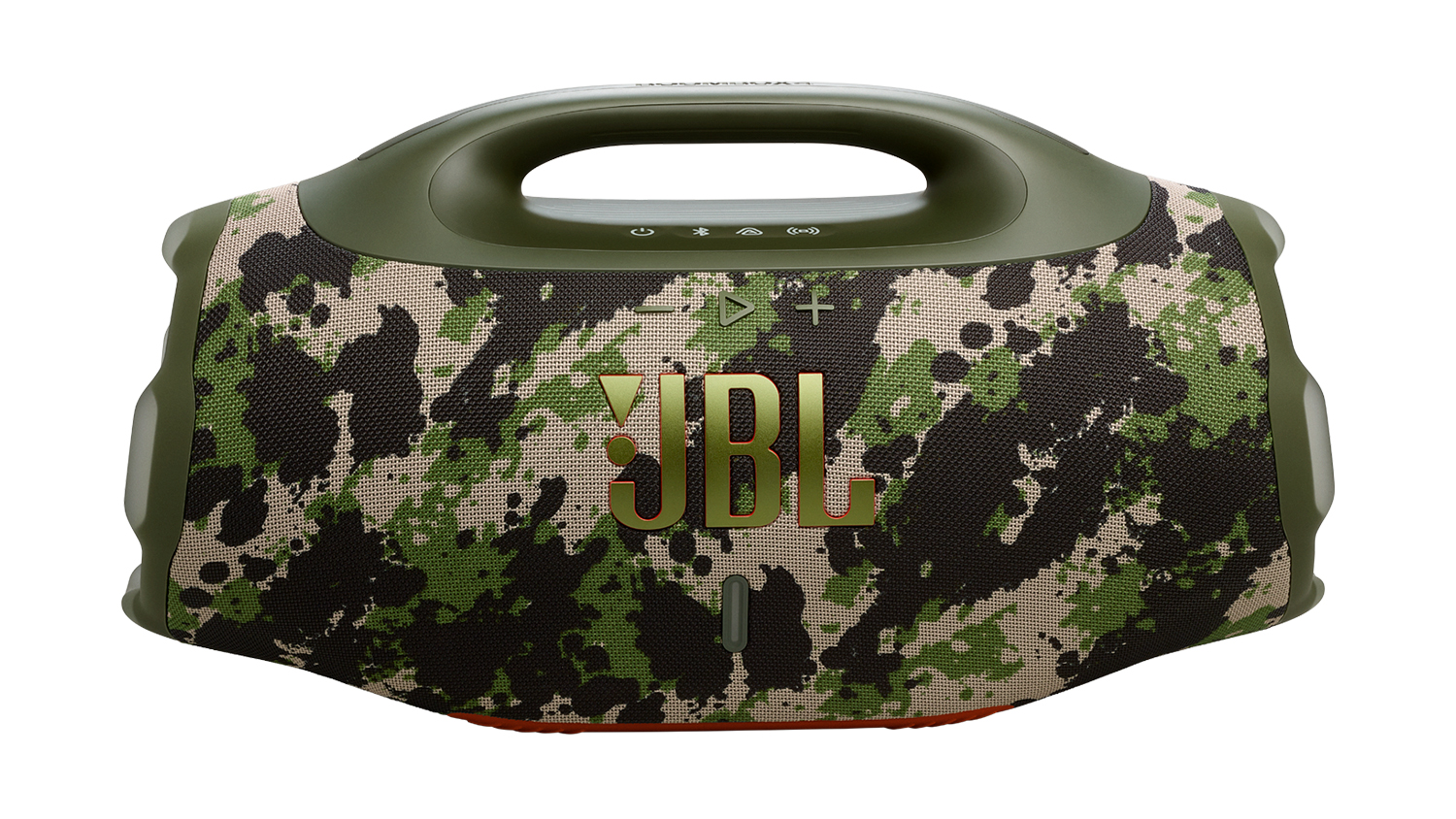 A JBL Boombox 4 Portable Bluetooth Speaker in camouflage finish