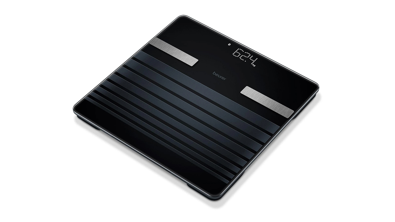 A Beurer BF451 Bluetooth Glass Body Fat Bathroom Scale in sleek black