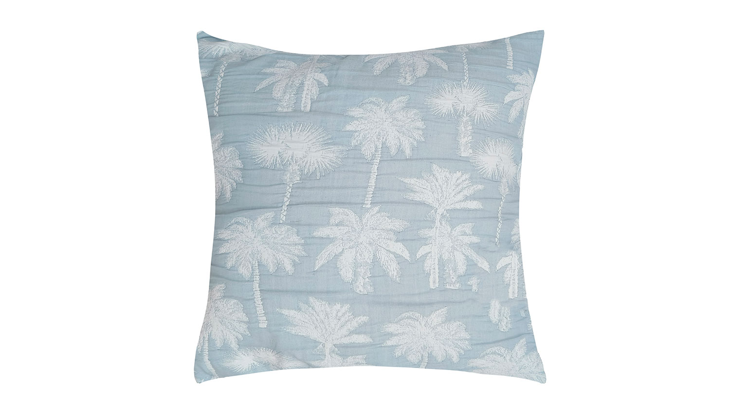 Byron Bay Chambray Blue European Pillowcase, reverse side, chambray blue background with soft blue palm trees