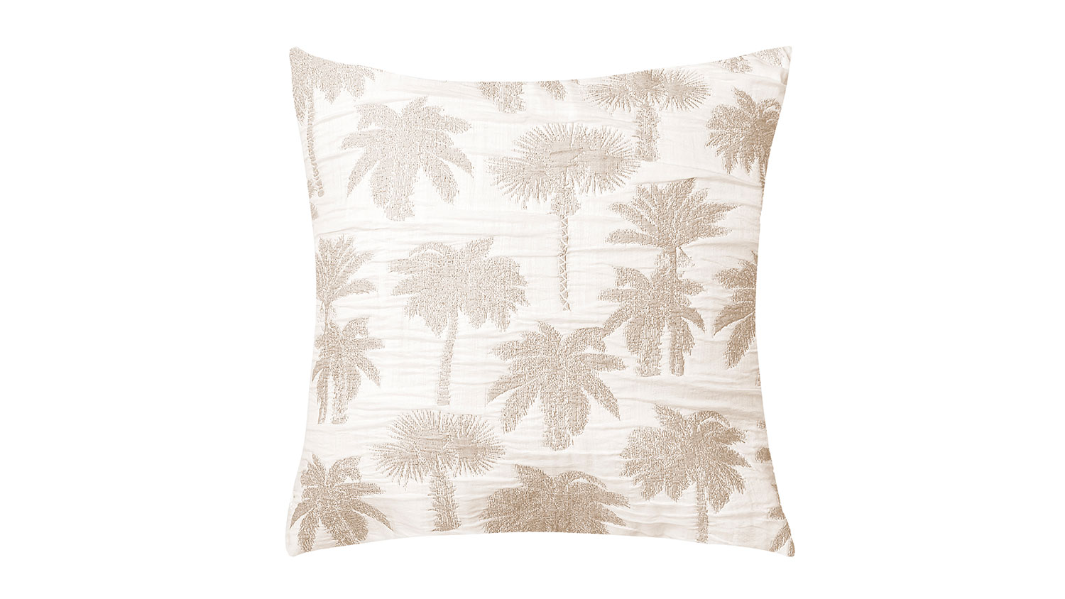 Byron Bay Natural European Pillowcase by L'Avenue, front side, light cream background with light brown palm trees