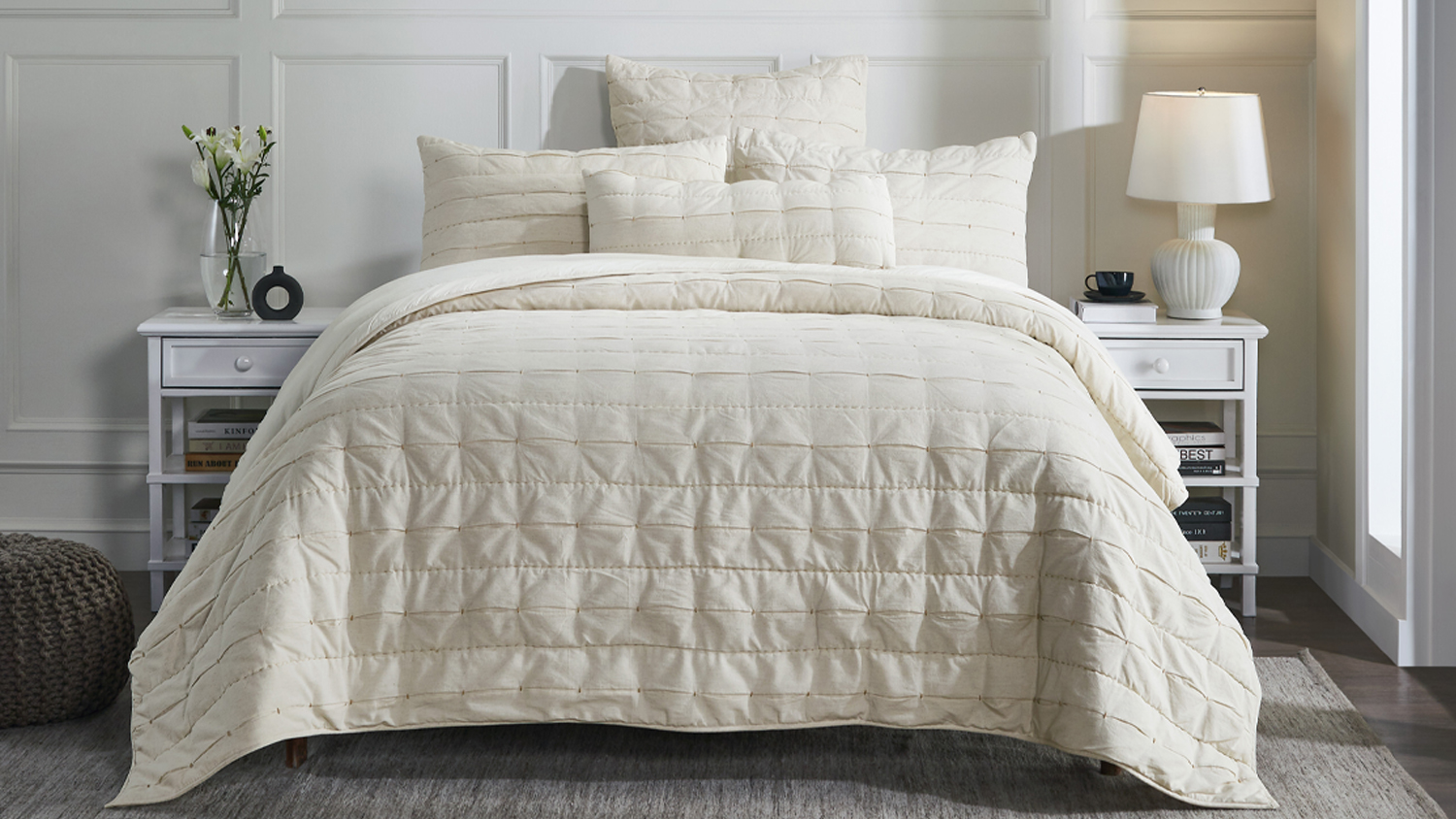Crosby Voile Natural Coverlet Set by L'Avenue - Double/Queen