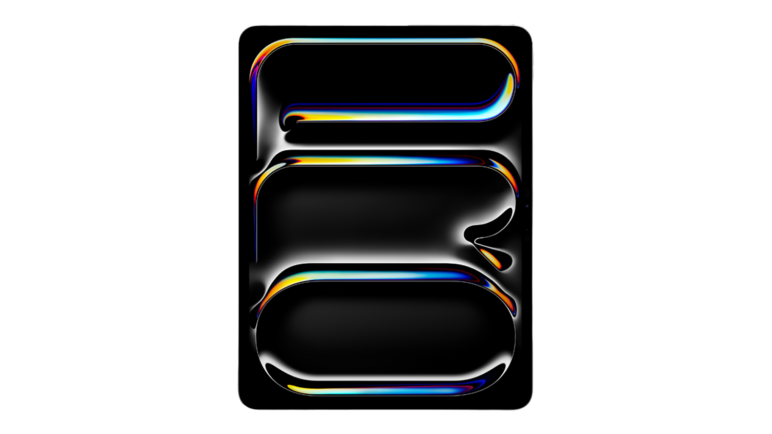 Front view of the Apple iPad Pro 13" (2025) displaying a vibrant abstract wallpaper on its screen