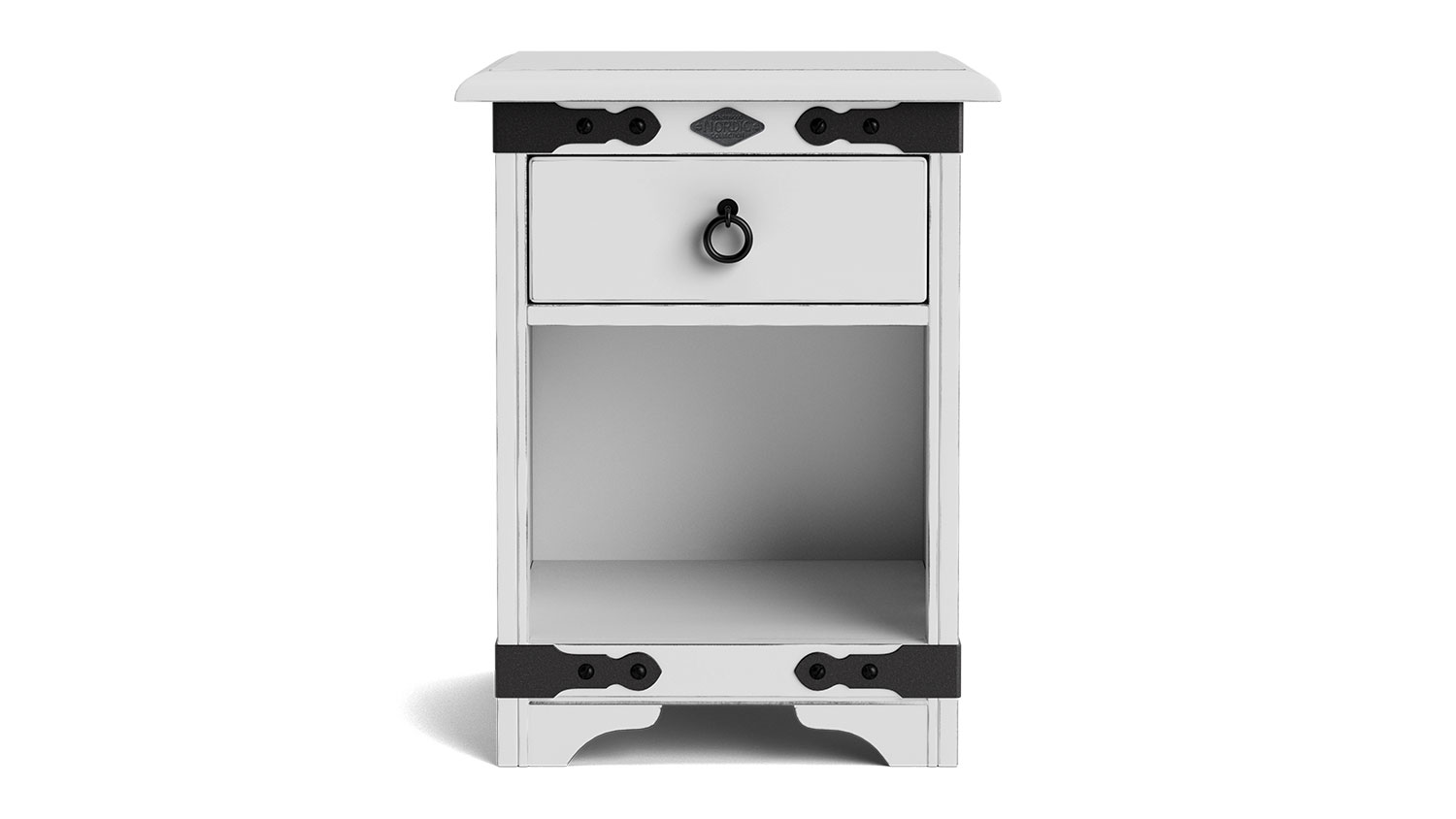 Nordic 1 Drawer Bedside Table, NZ-made bedroom drawers crafted from NZ pine, stylish and durable wooded furniture - Aged White Paint