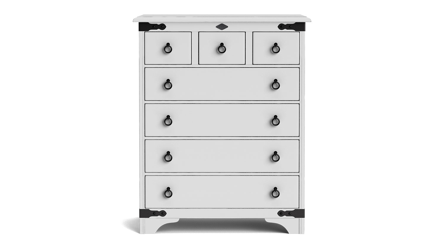 Nordic 7 Drawer Scotch Chest, NZ-made bedroom drawers crafted from NZ pine, stylish and durable wooded furniture – Aged White Paint