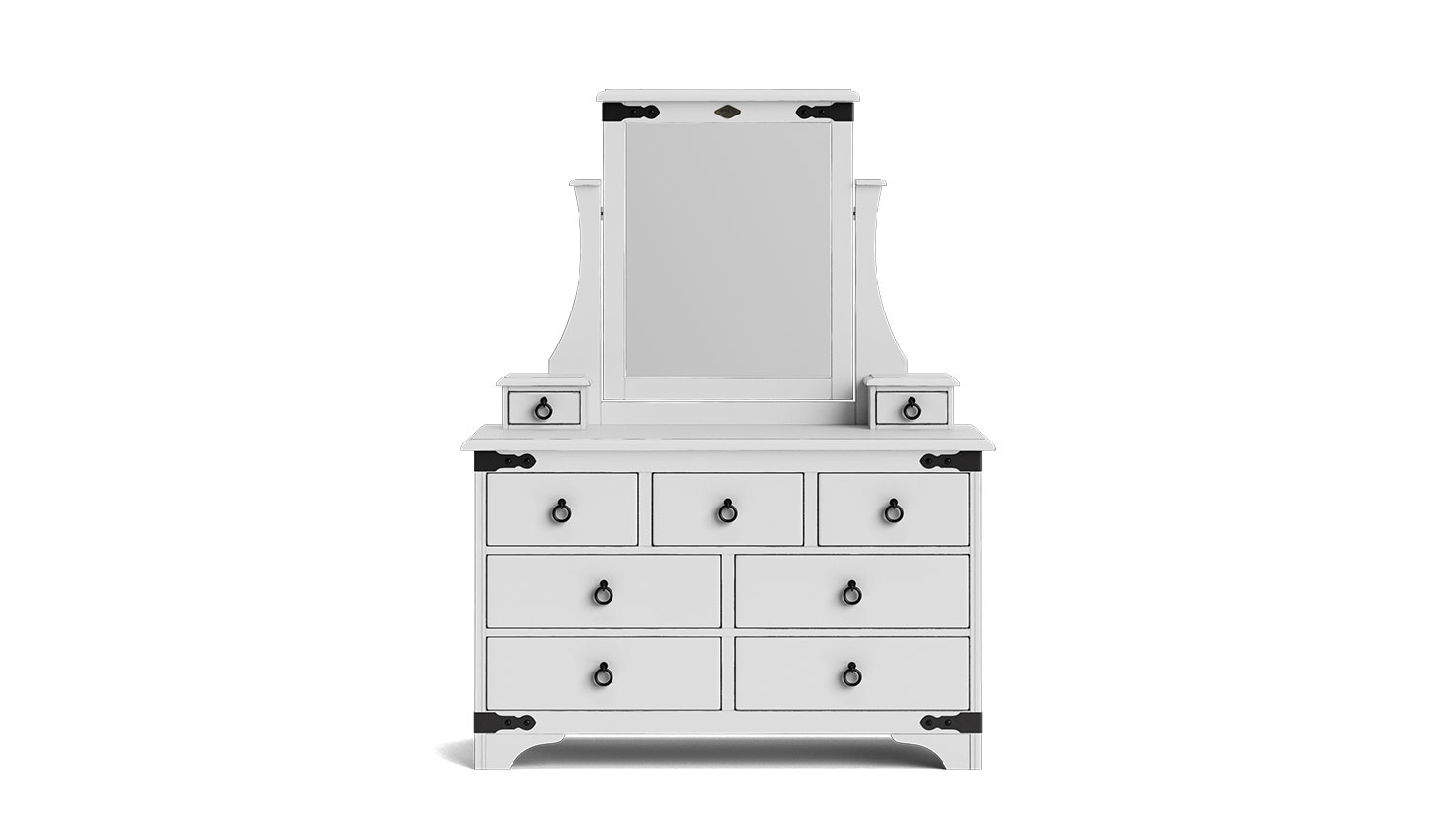 Nordic 9 Drawer Dresser and Mirror, NZ-made, stylish and durable bedroom furniture crafted from NZ pine - Aged White Paint