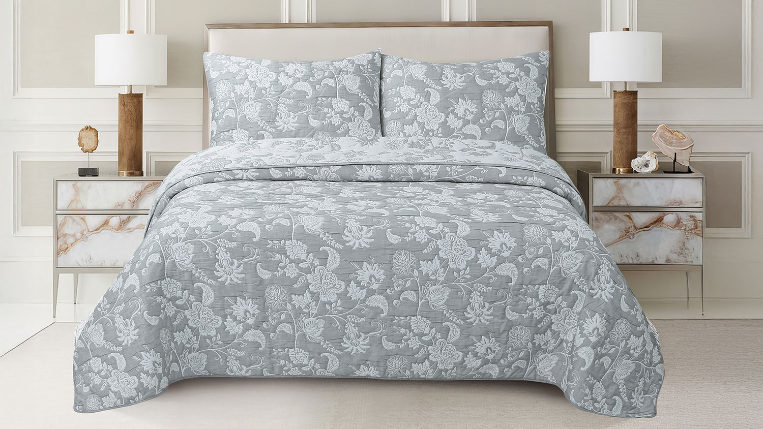 Vintage Bloom Silver Coverlet Set