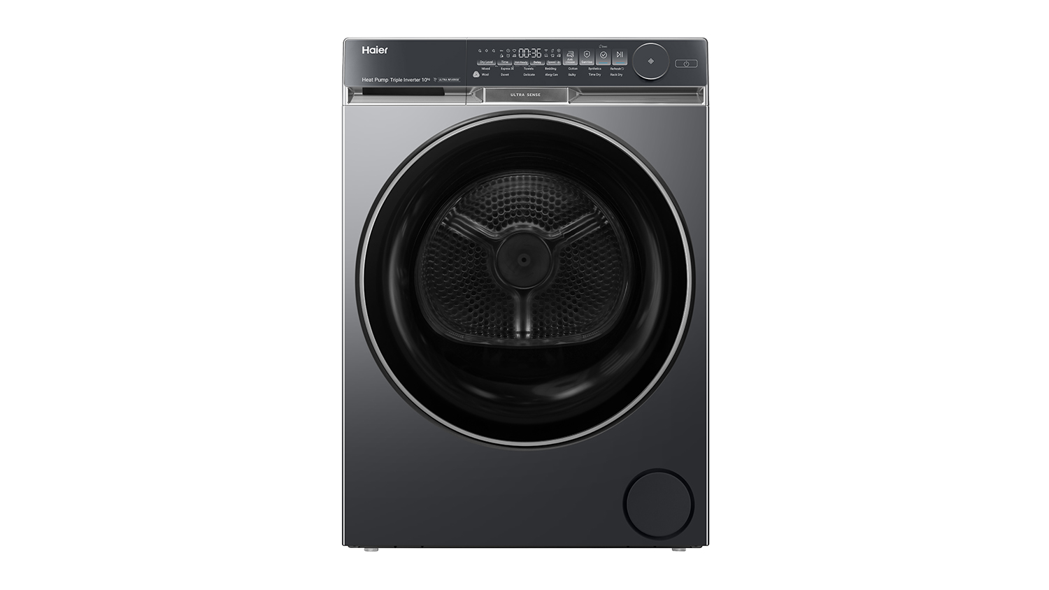 A Haier 10kg Heat Pump Smart Dryer in sleek black