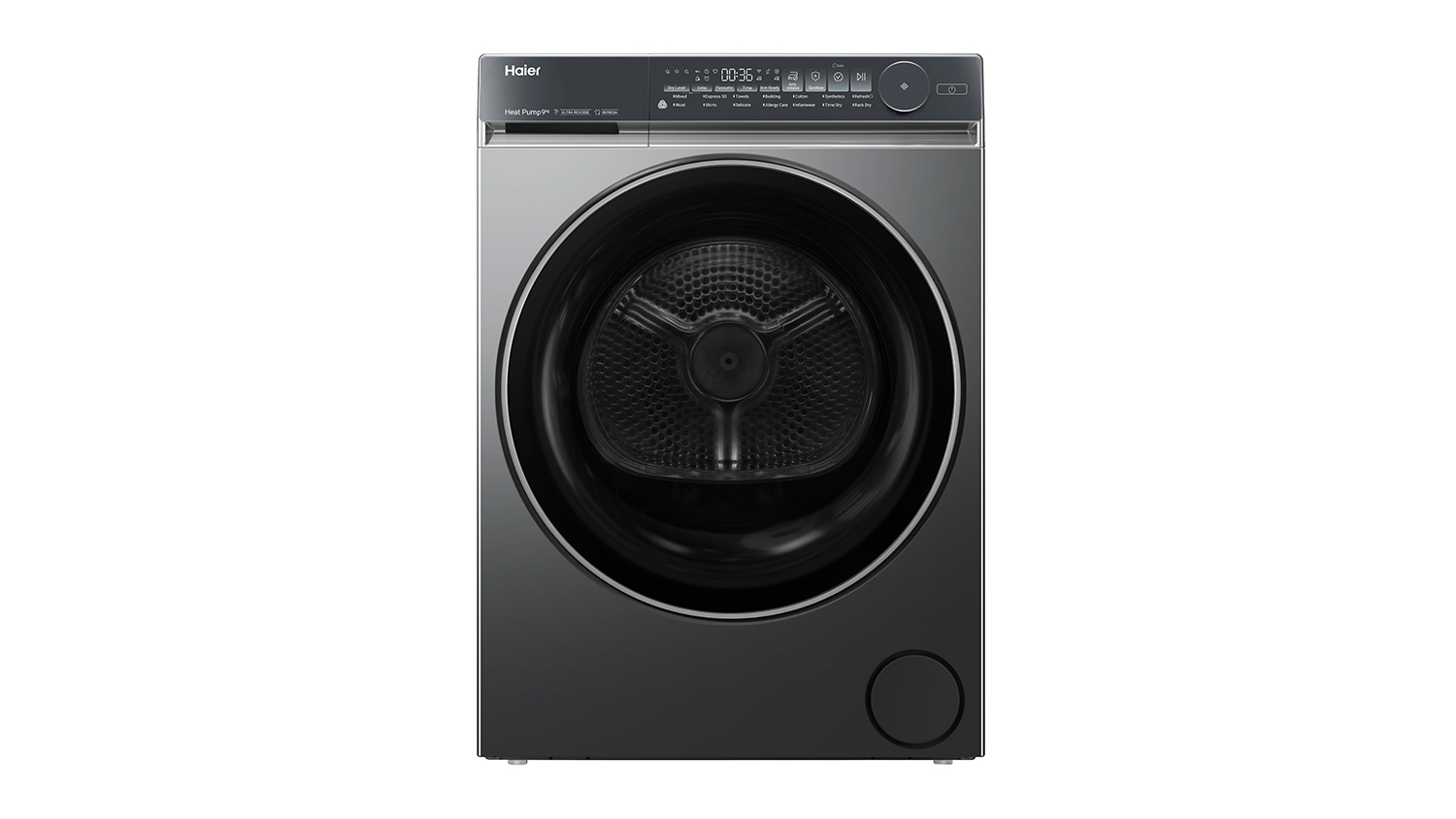 A Haier 10kg Heat Pump Smart Dryer in sleek black
