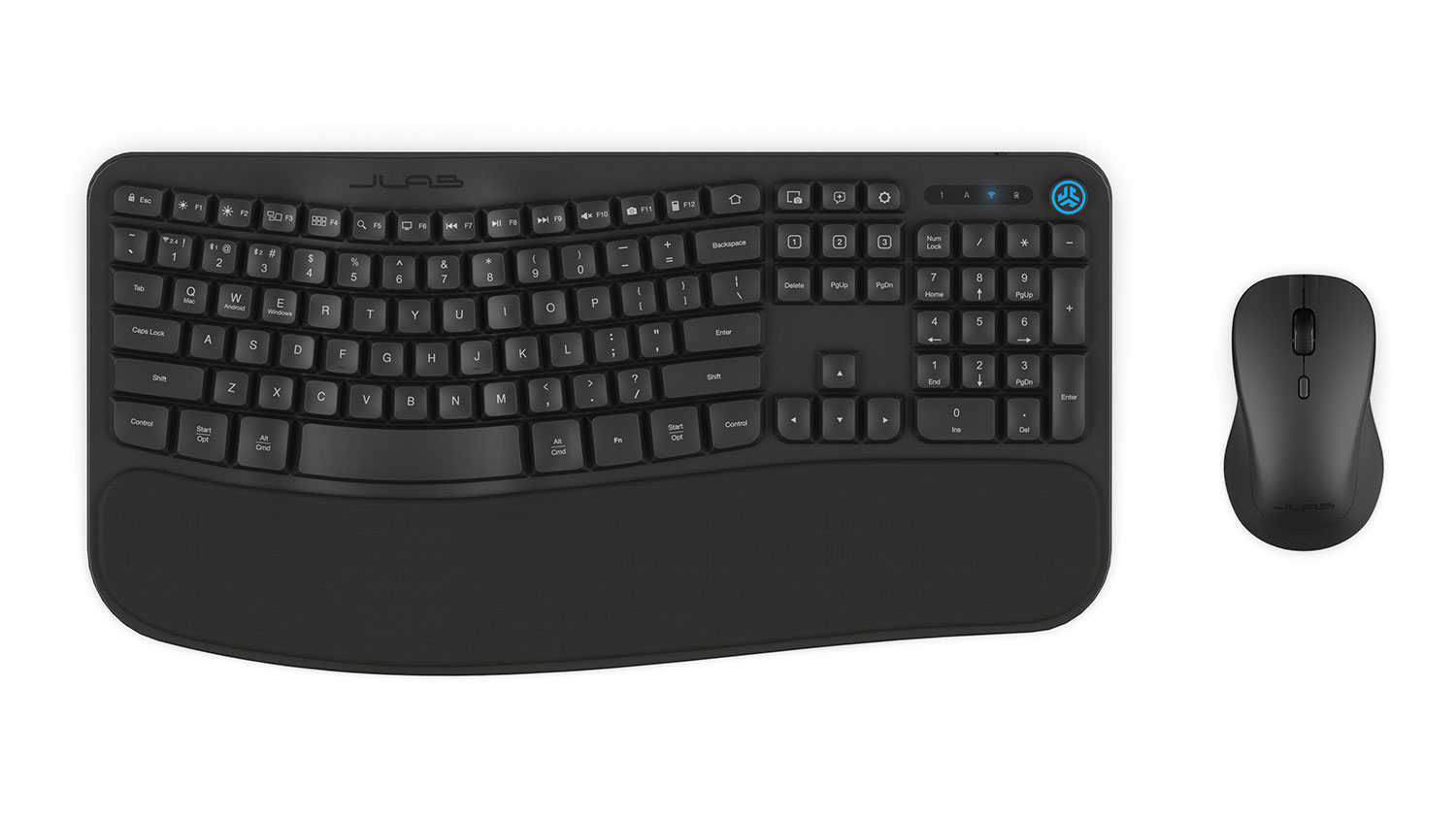 A JLab JBuds Flow Ergonomic Wireless Keyboard &amp; Mouse Combo in a sleek black finish