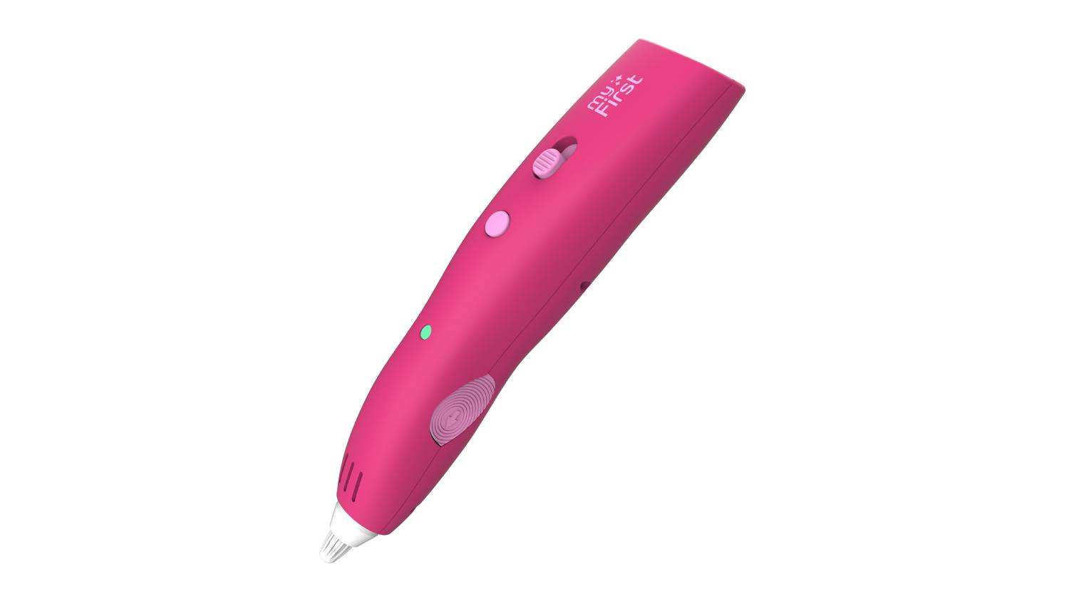 Red MyFirst 3D Pen with two buttons and LED indicator, shown in a sleek, compact design