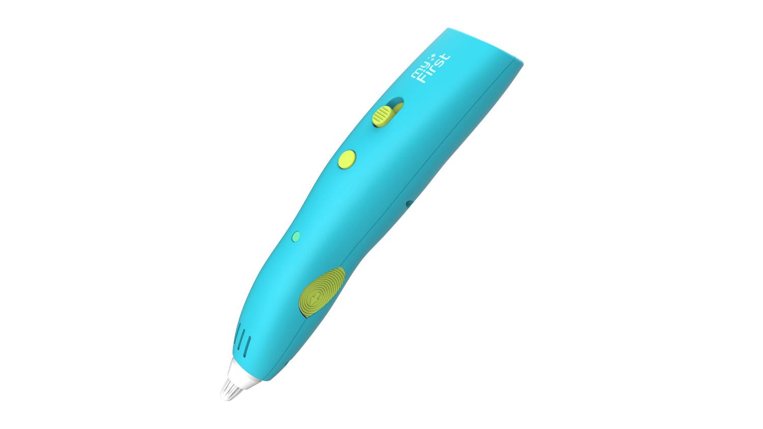 Blue MyFirst 3D Pen with yellow buttons and white tip