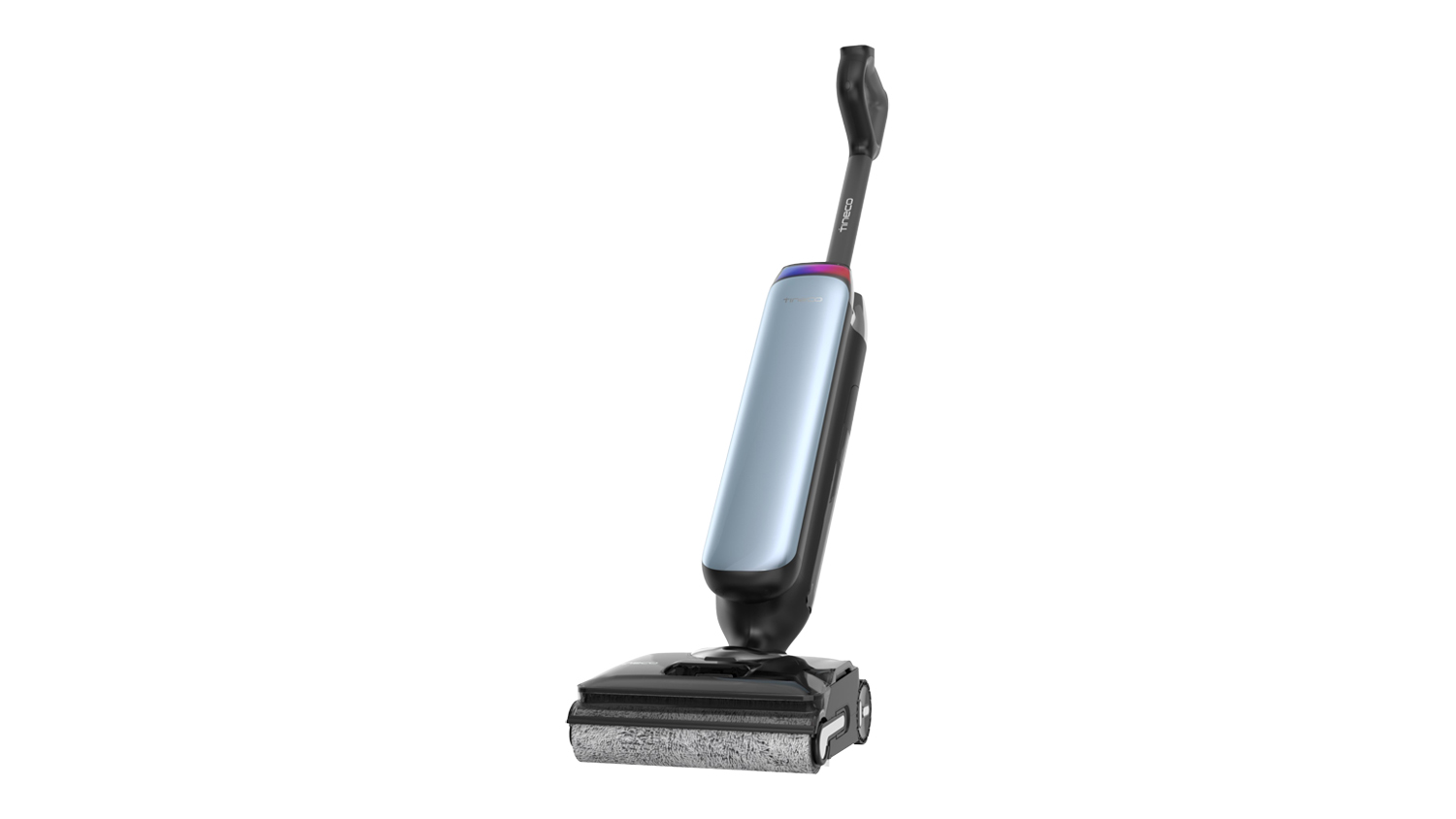 Angled view of silver Tineco FLOOR ONE S9 Artist Pro vacuum with sleek body and roller brush