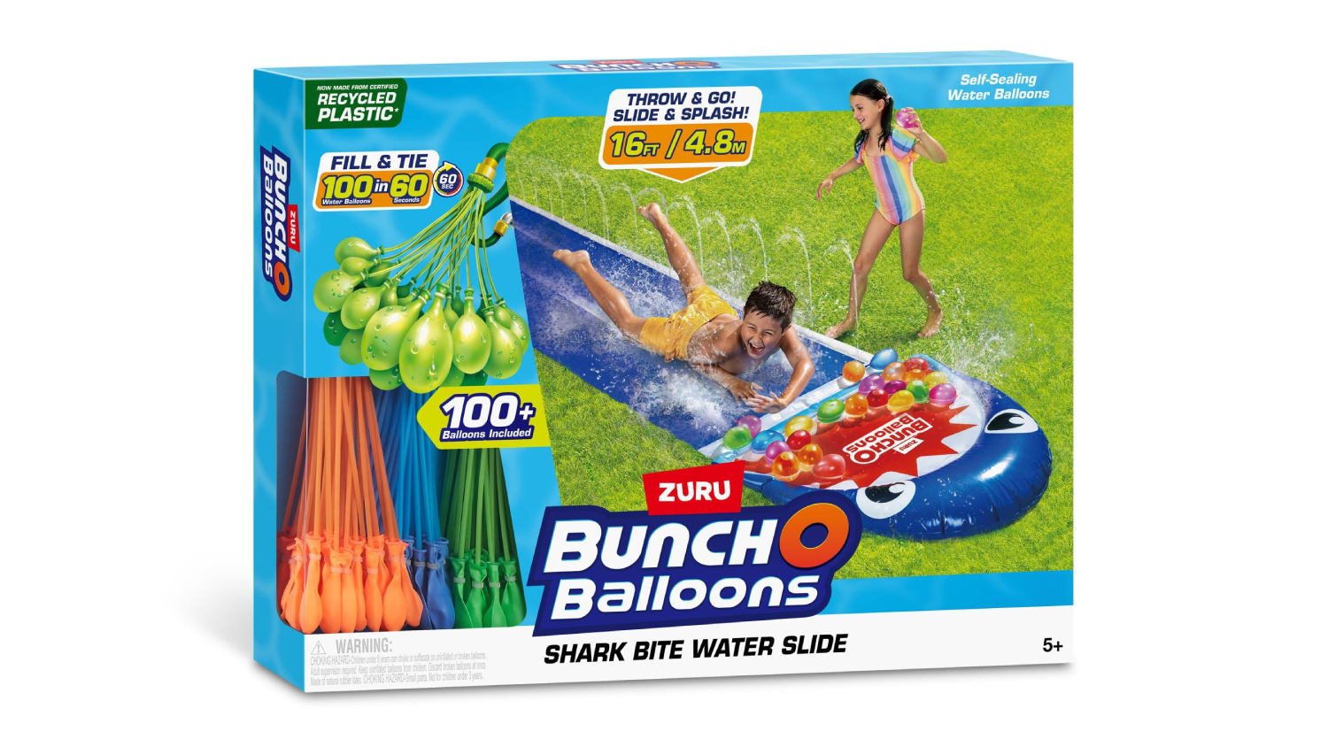 Zuru Bunch O Balloons Shark Bite Inflatable Water Slide with Self-Sealing Water Ballons 4.8m