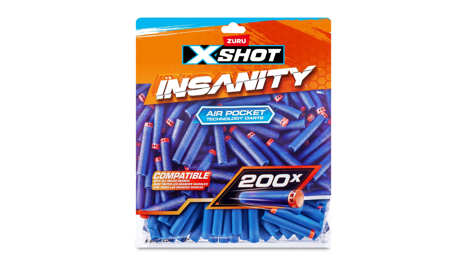 A front view of a Zuru X-Shot insanity foam dart refill pack