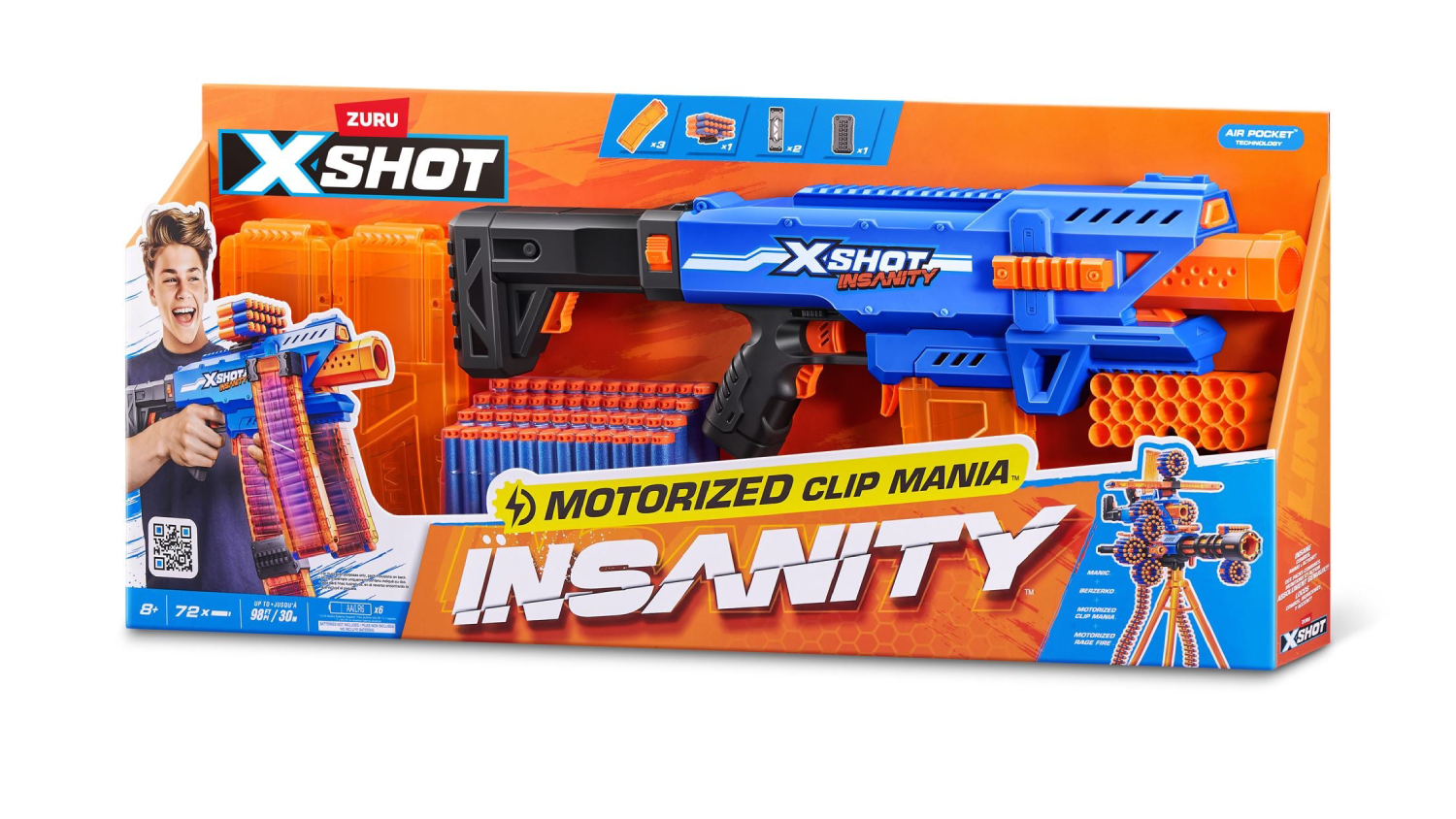 Zuru X-Shot Insanity Motorised Clip Mania Dart Gun with Darts 72pcs.