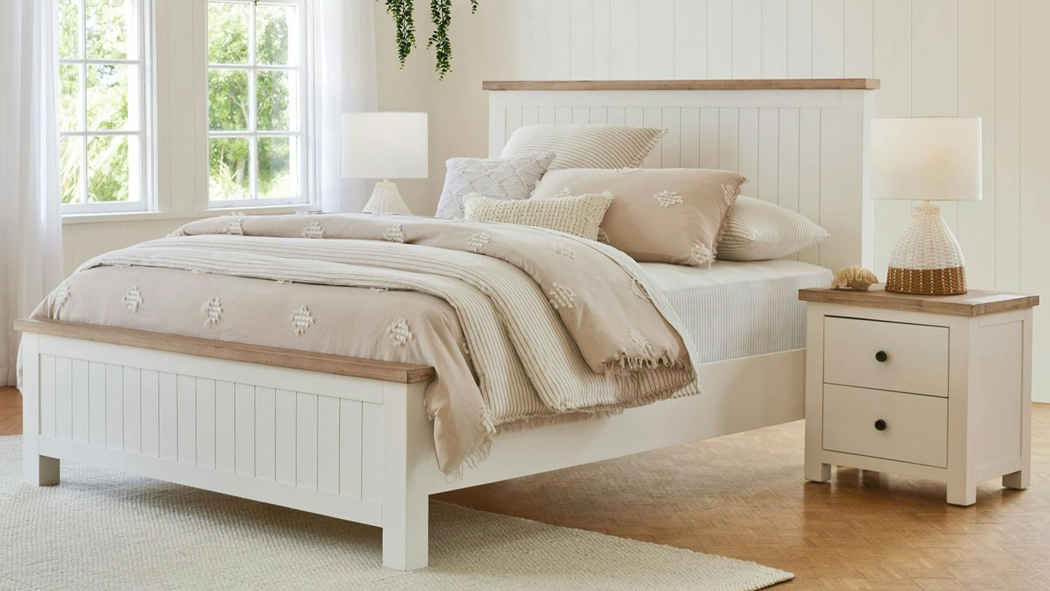 Taylor Bed Frame with wooden panels featured in beautiful bedroom setting