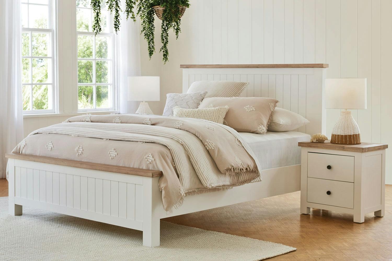Taylor Bed Frame with wooden panels featured in beautiful bedroom setting