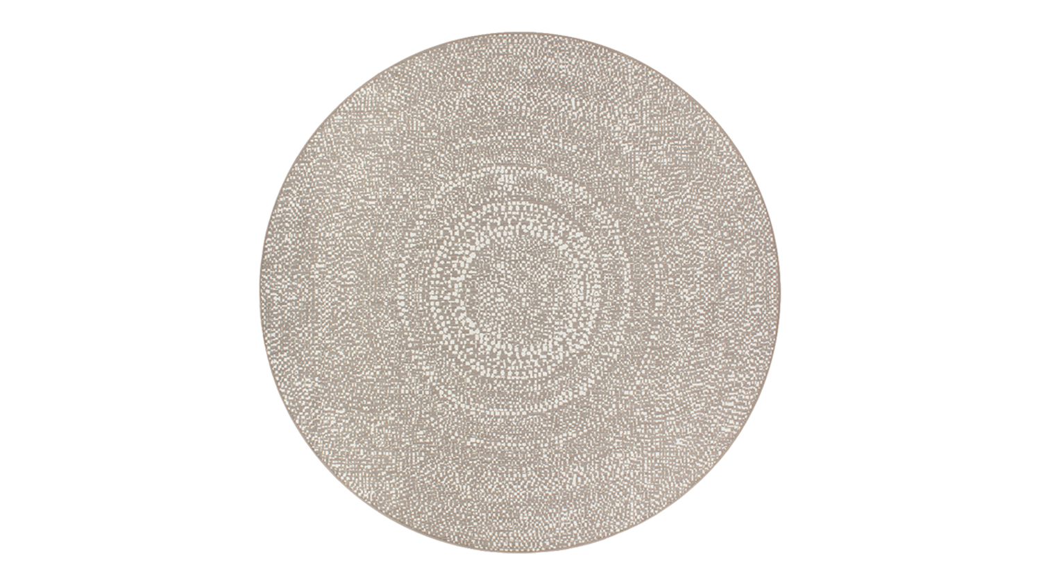 Round Cove Outdoor Rug in ecru with a subtle abstract pattern forming concentric circles
