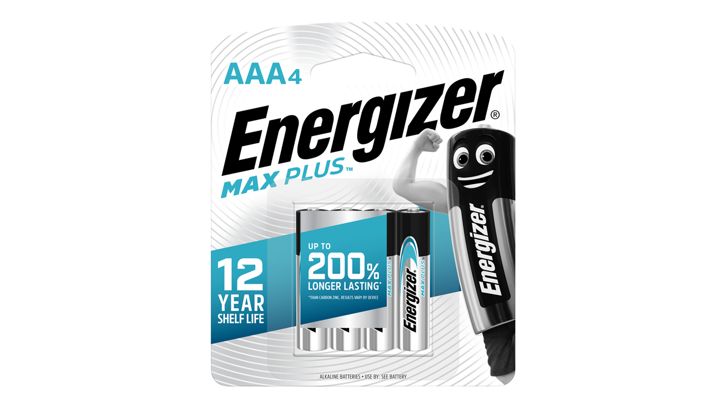 4-pack Energizer Max Plus AAA batteries in retail packaging