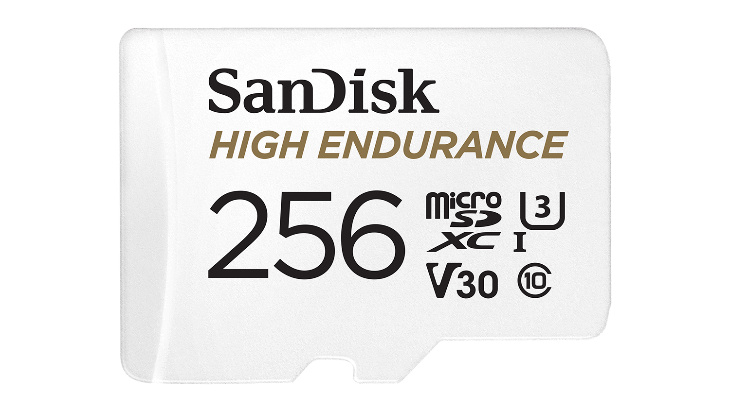 Close-up of the SanDisk High Endurance 256GB microSDXC card