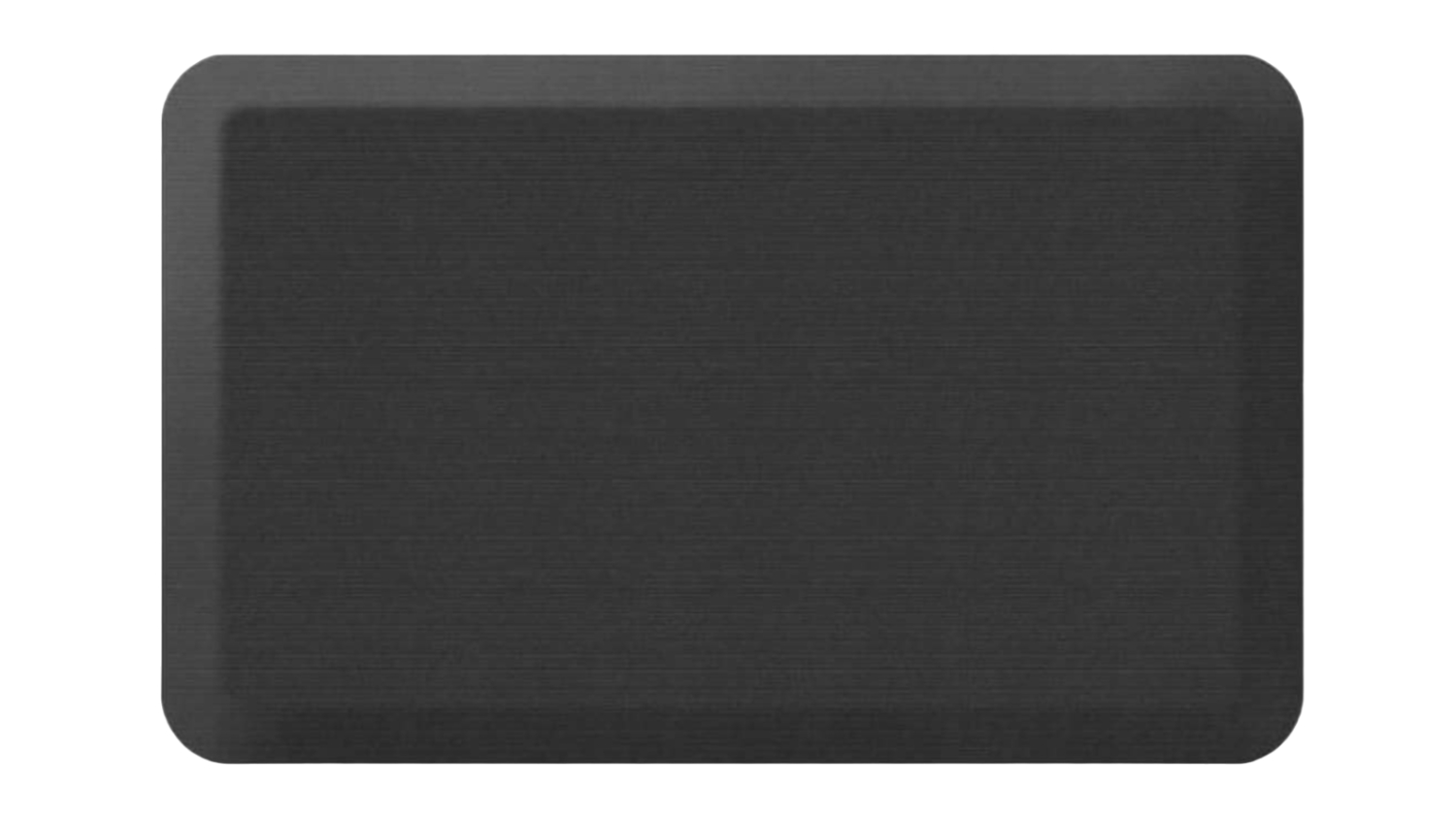 Rectangular black anti-fatigue floor mat with rounded corners and a smooth surface