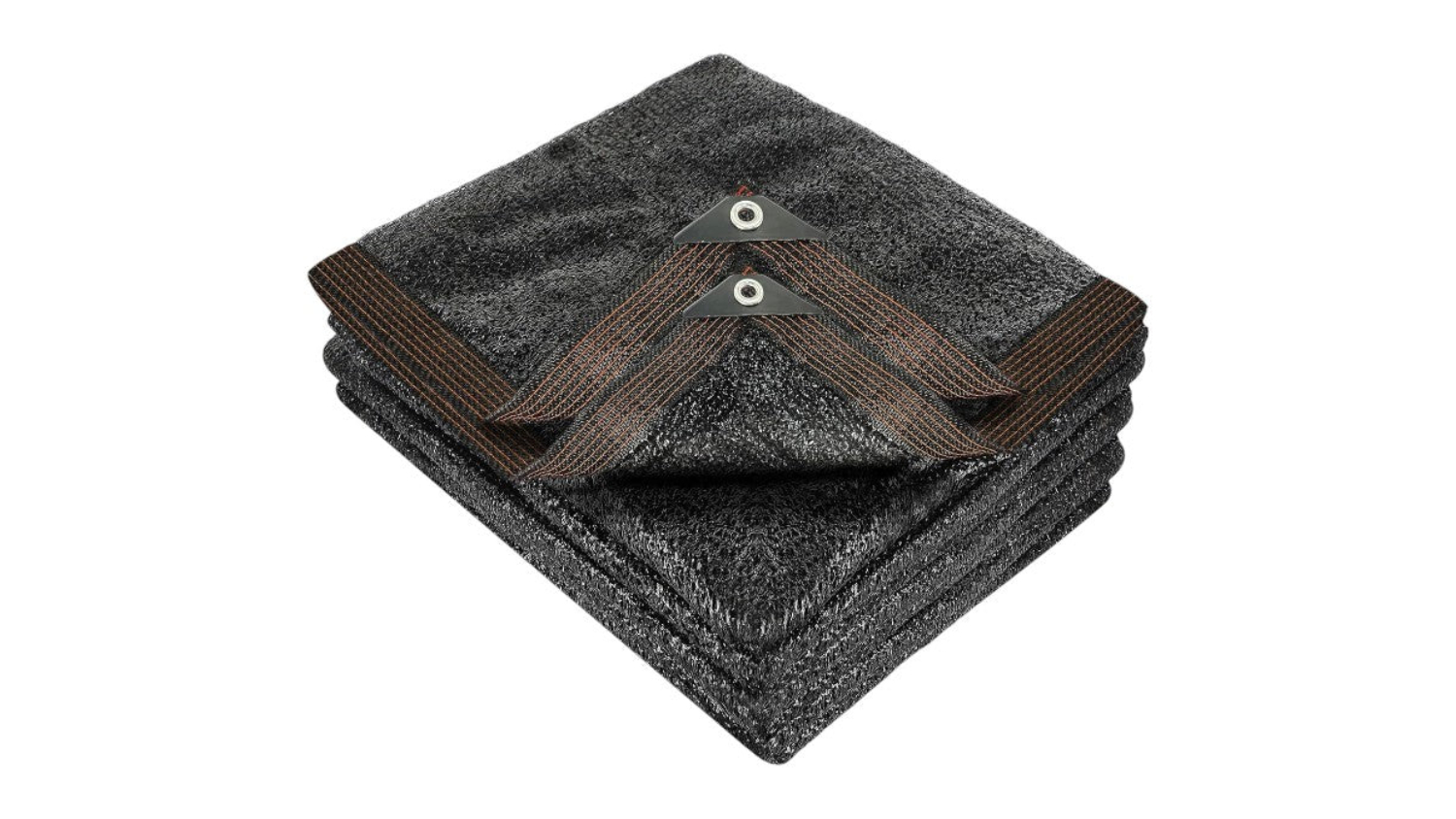 Folded UV-Resistant Shade Cloth with reinforced edges and metal grommets for securing