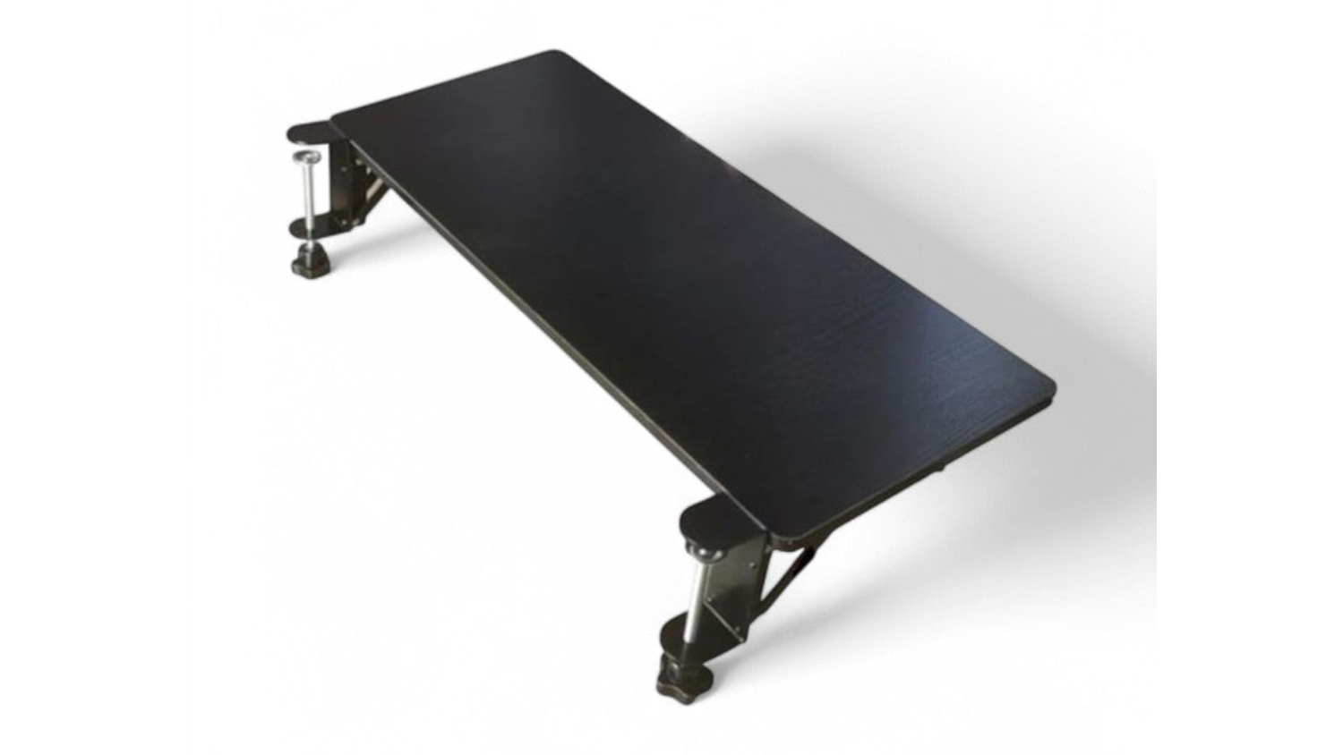 Black folding desk extender tray with clamp-on design for extra workspace
