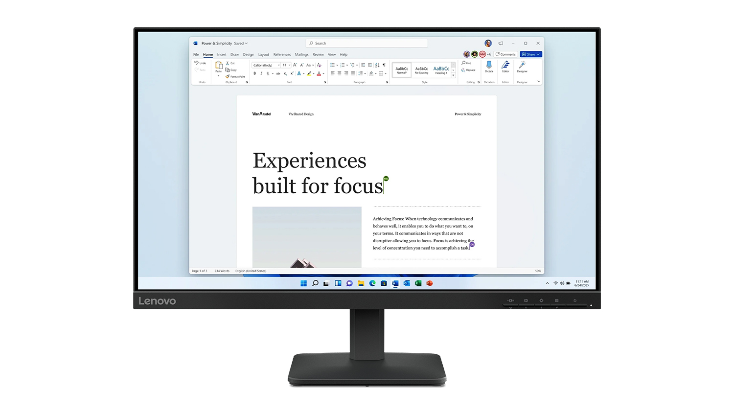 Lenovo L24E-4A 24" FHD Monitor in matte black finish