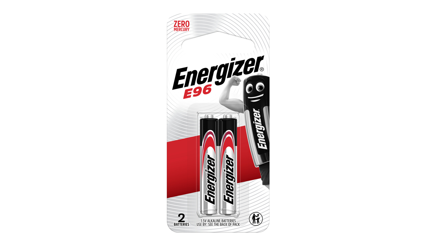 Front of Energizer E96 (AAAA) 1.5V alkaline batteries 2-pack, zero mercury