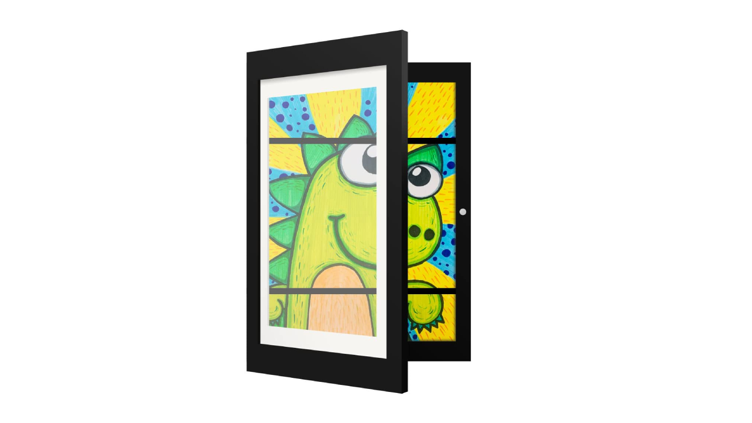 A front view of a children's artwork frame