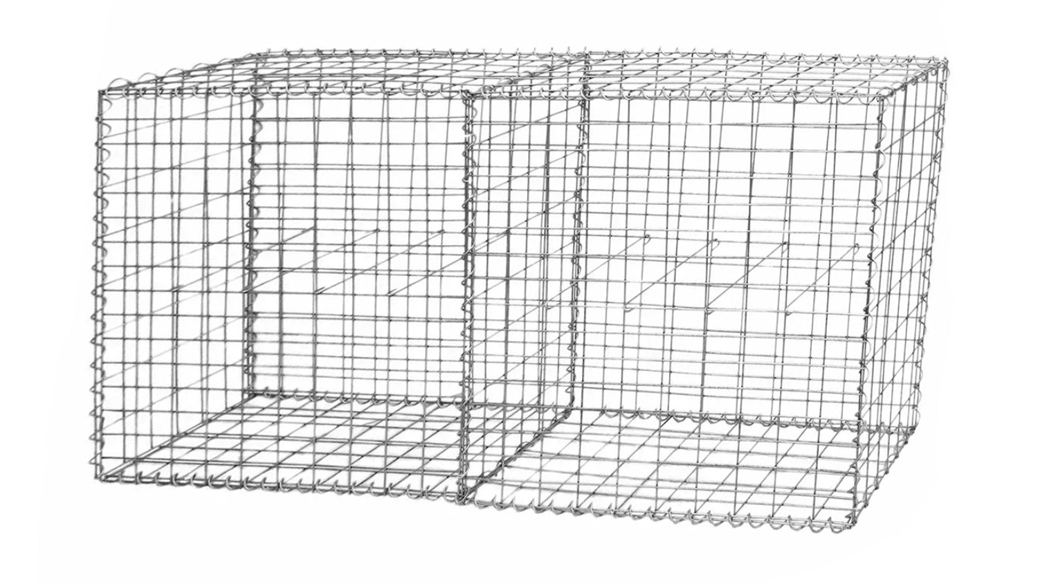 Rectangular galvanised steel wire gabion cage with open top and sides