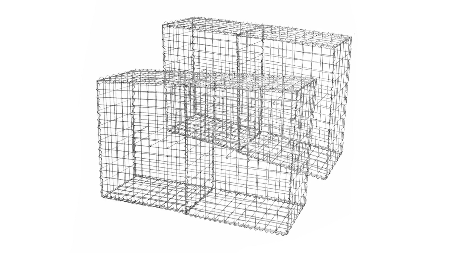 Rectangular galvanised steel wire gabion cage with open top and sides