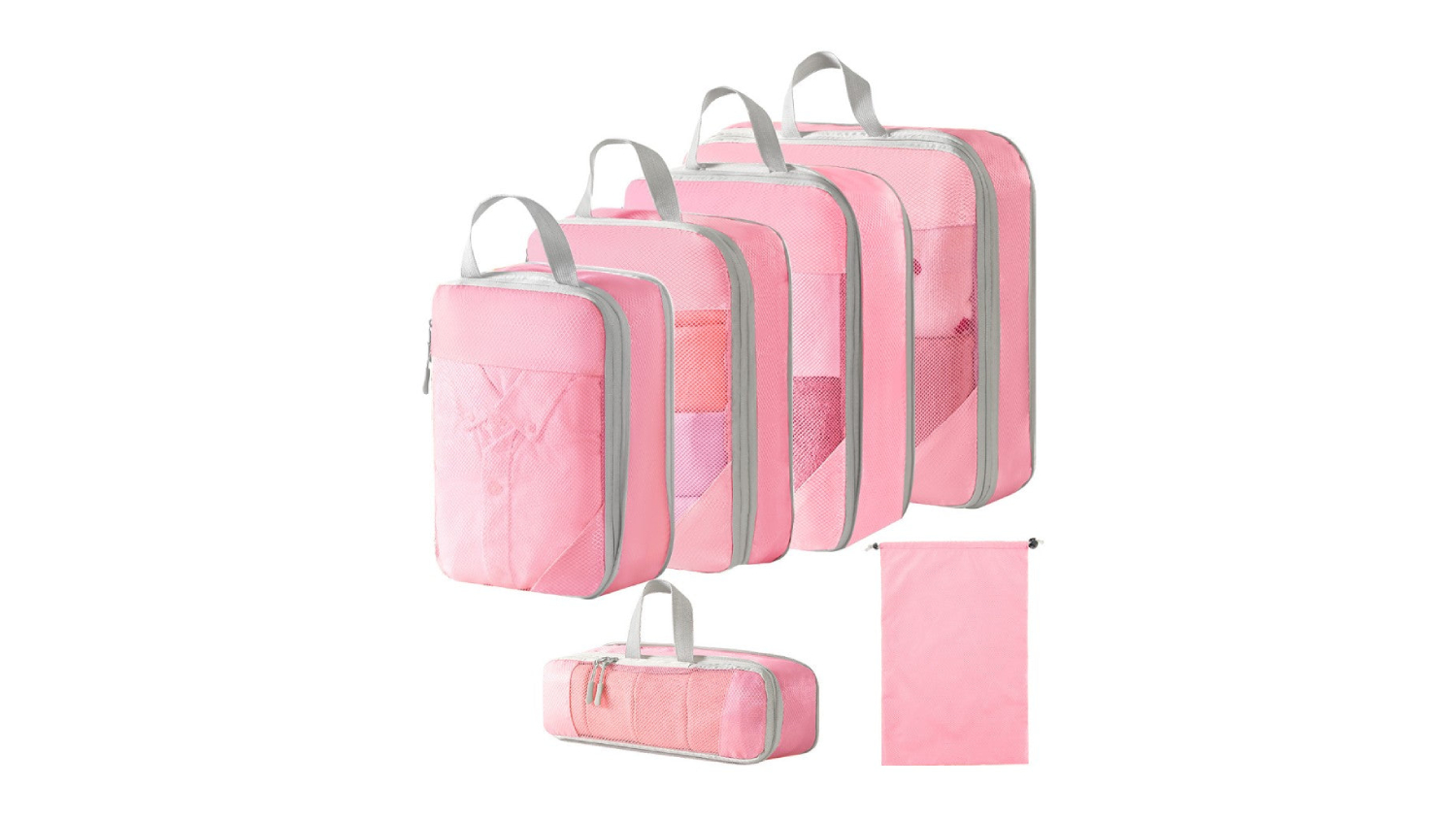 A full set of 6-piece black compression packing cubes in various sizes