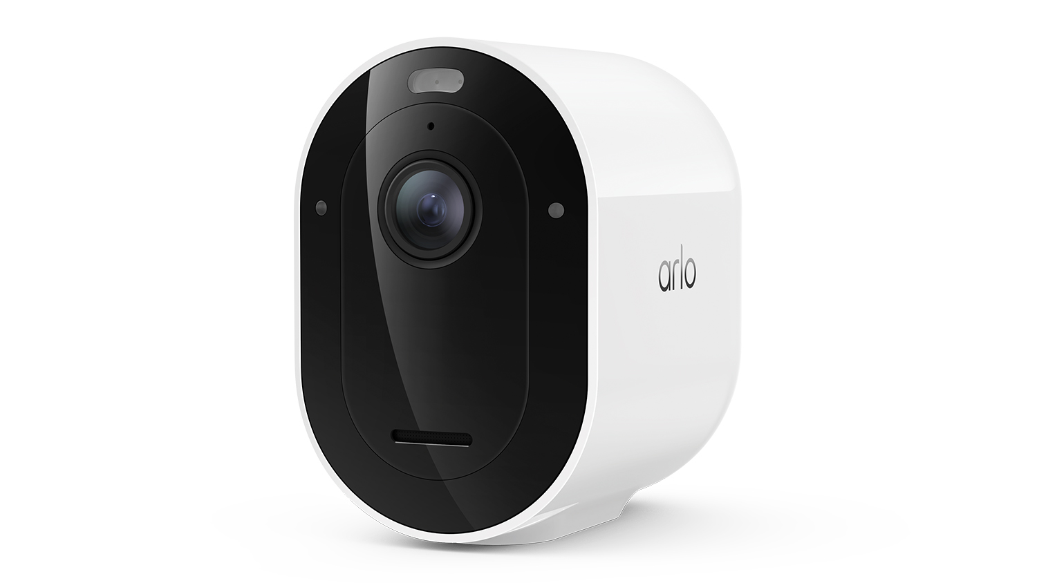An Arlo Pro Security Camera with a black lens and a glossy front panel