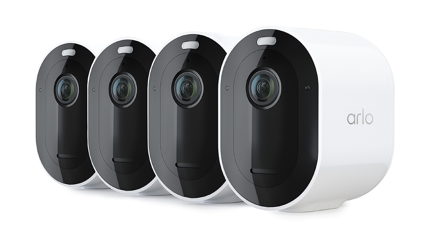 Three Arlo Pro Security Cameras with a black lens and a glossy front panel