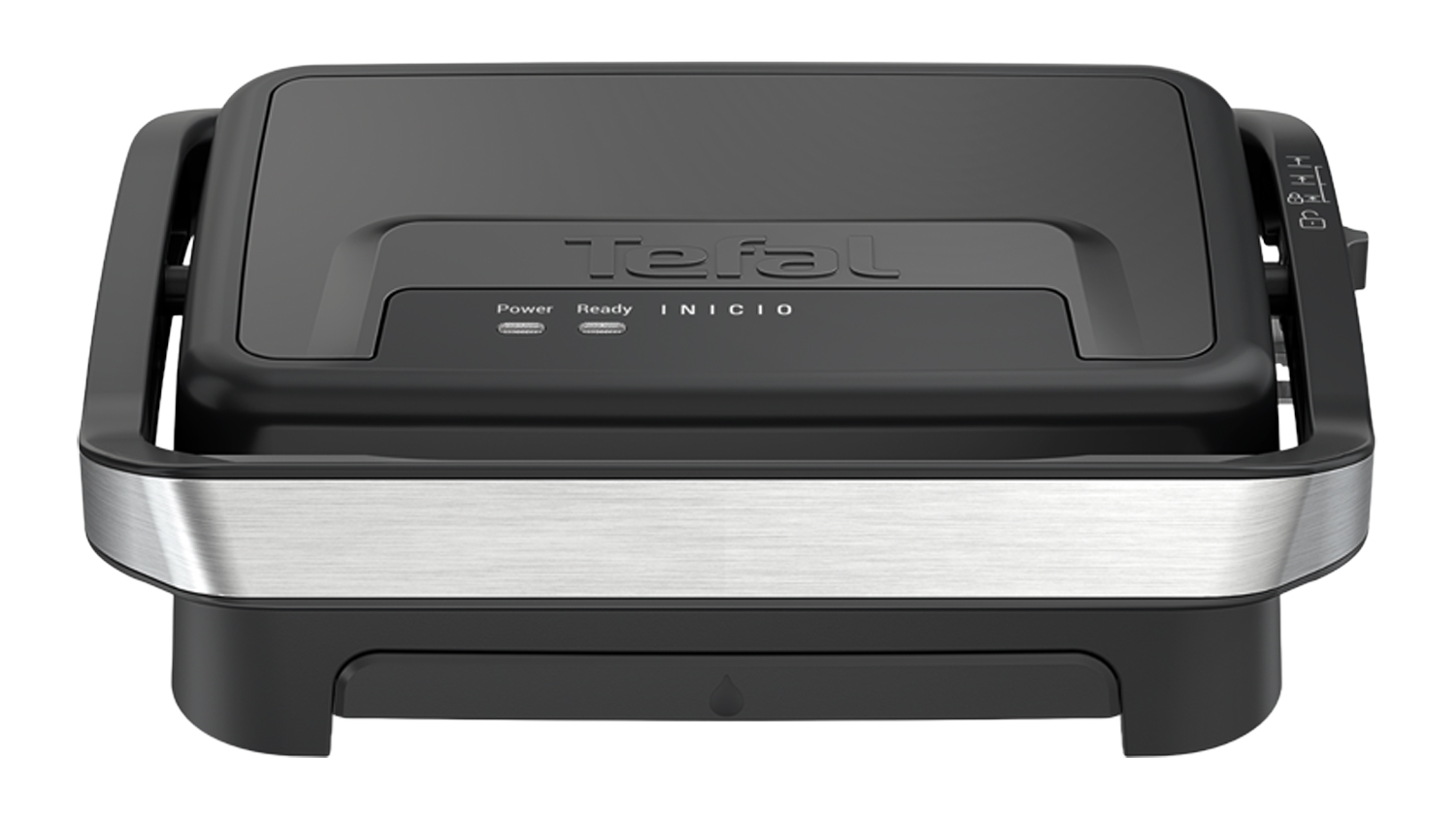 A Tefal Inicio Compact 2 Slice Sandwich Press in a stylish black and stainless steel finish