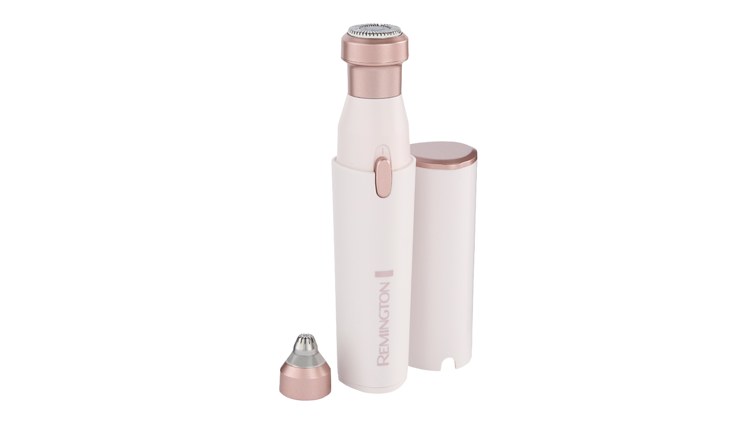 Remington BareMe 2-in-1 Cordless Facial Hair Remover in chic rose gold and pink finish