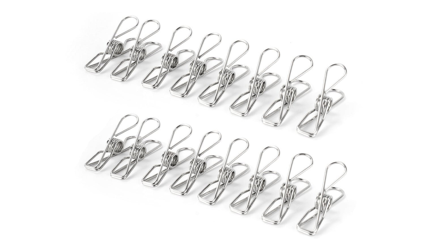 Kmall Stainless steel wire clothespins arranged on a white surface