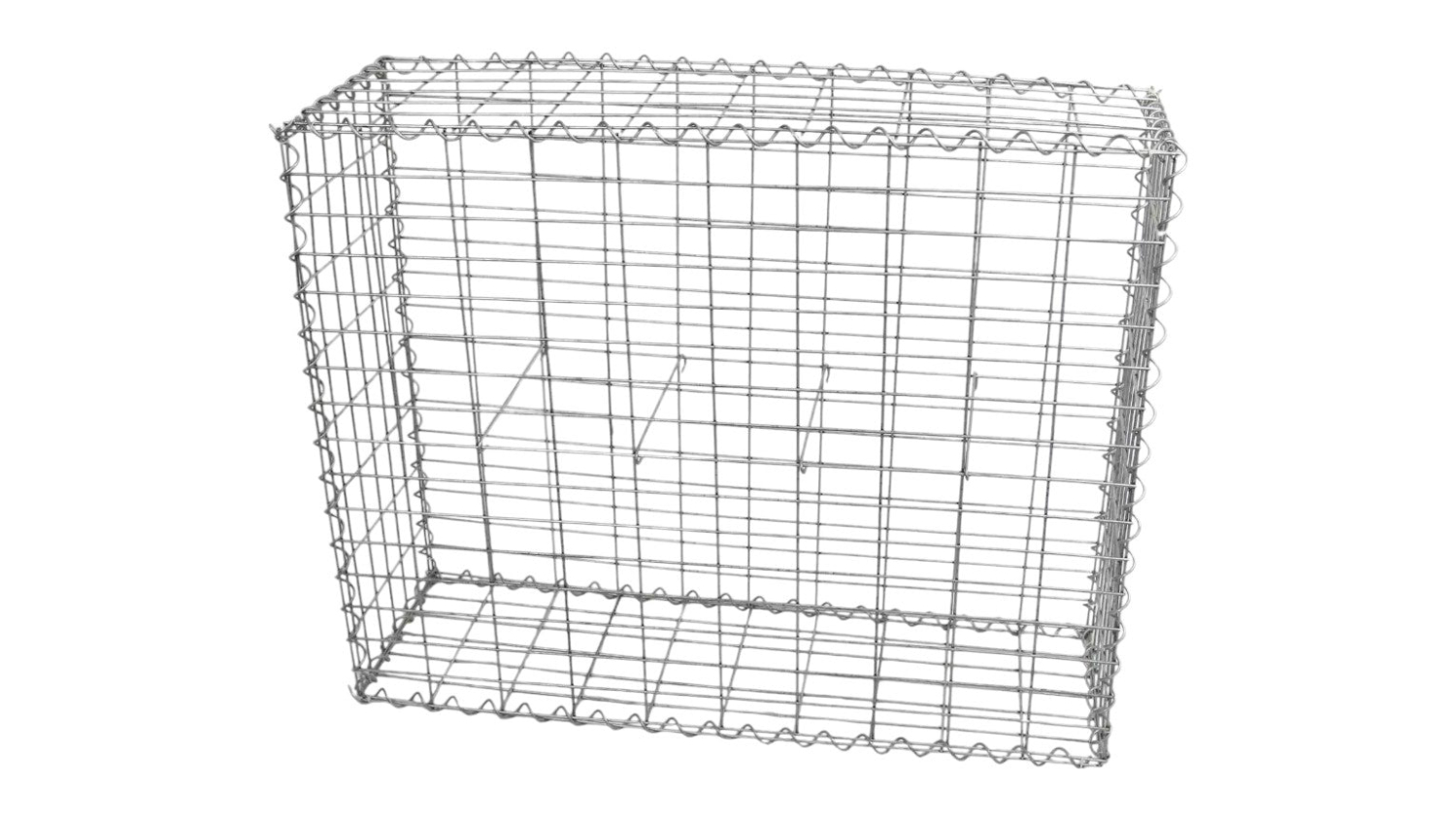 Rectangular galvanised steel gabion cage with grid pattern