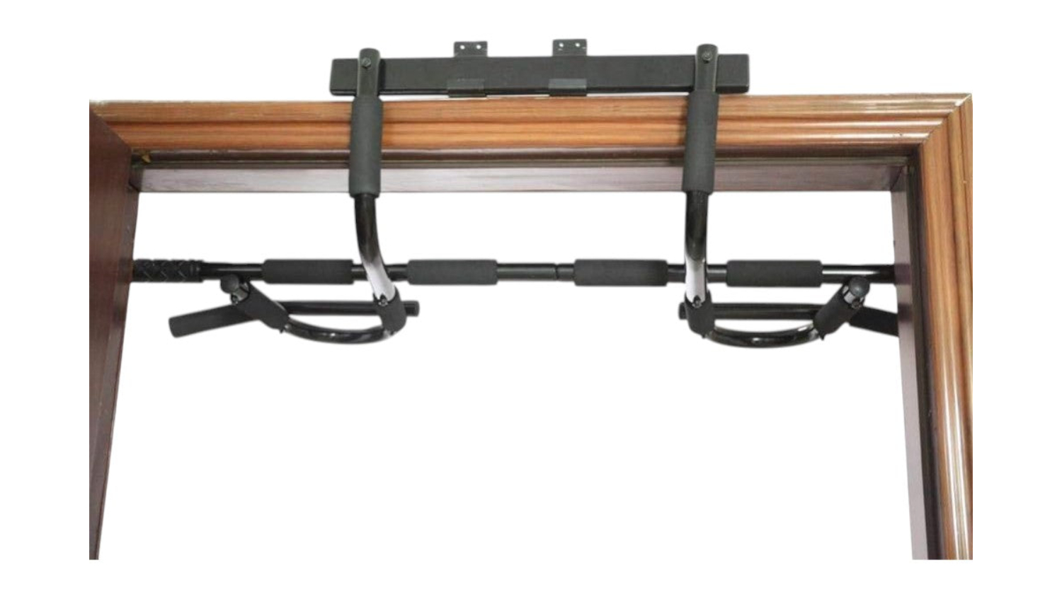 A doorway pull-up bar is shown with overall width and height/depth measurements