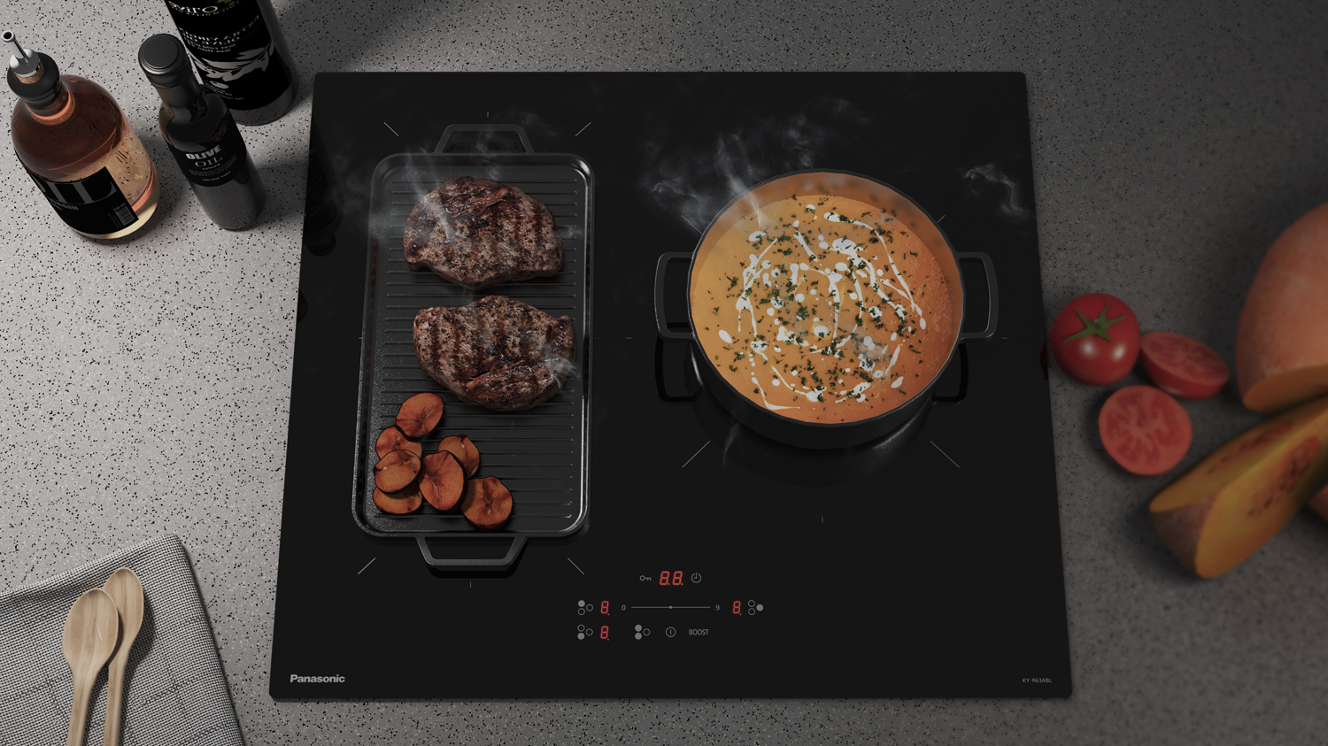 Panasonic 60cm 3 Zone Induction Cooktop - Black (KY-R63ABLJPQ)