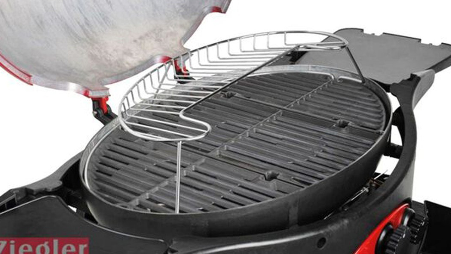 Ziggy Classic 3 Burner BBQ with a stainless steel warming rack mounted above the main cast iron grill