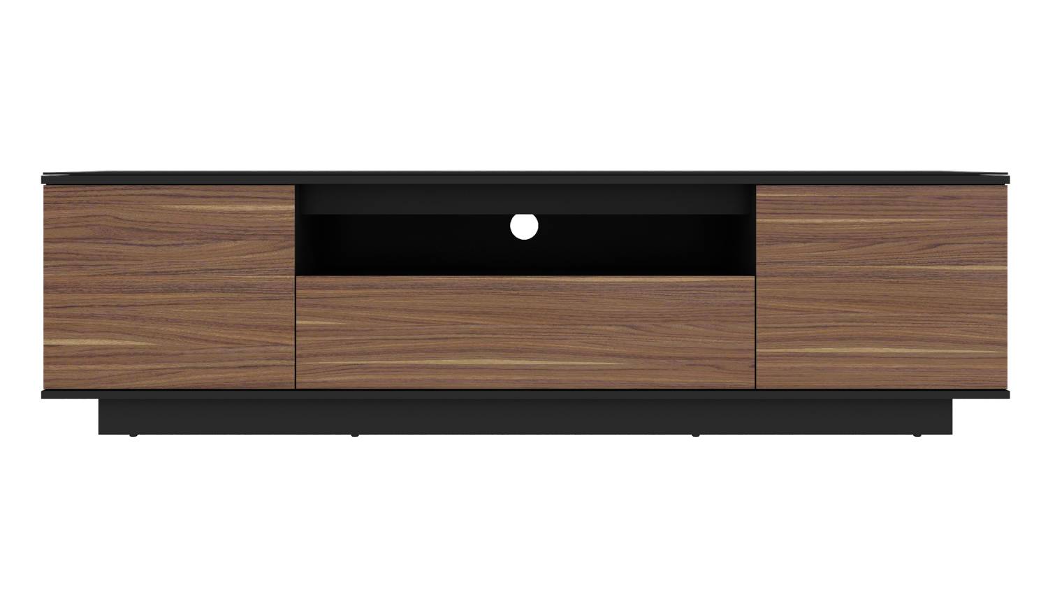 Front view of AVS 1.8m Cabo TV/AV Entertainment Centre Cabinet in black and Bavarian walnut finish