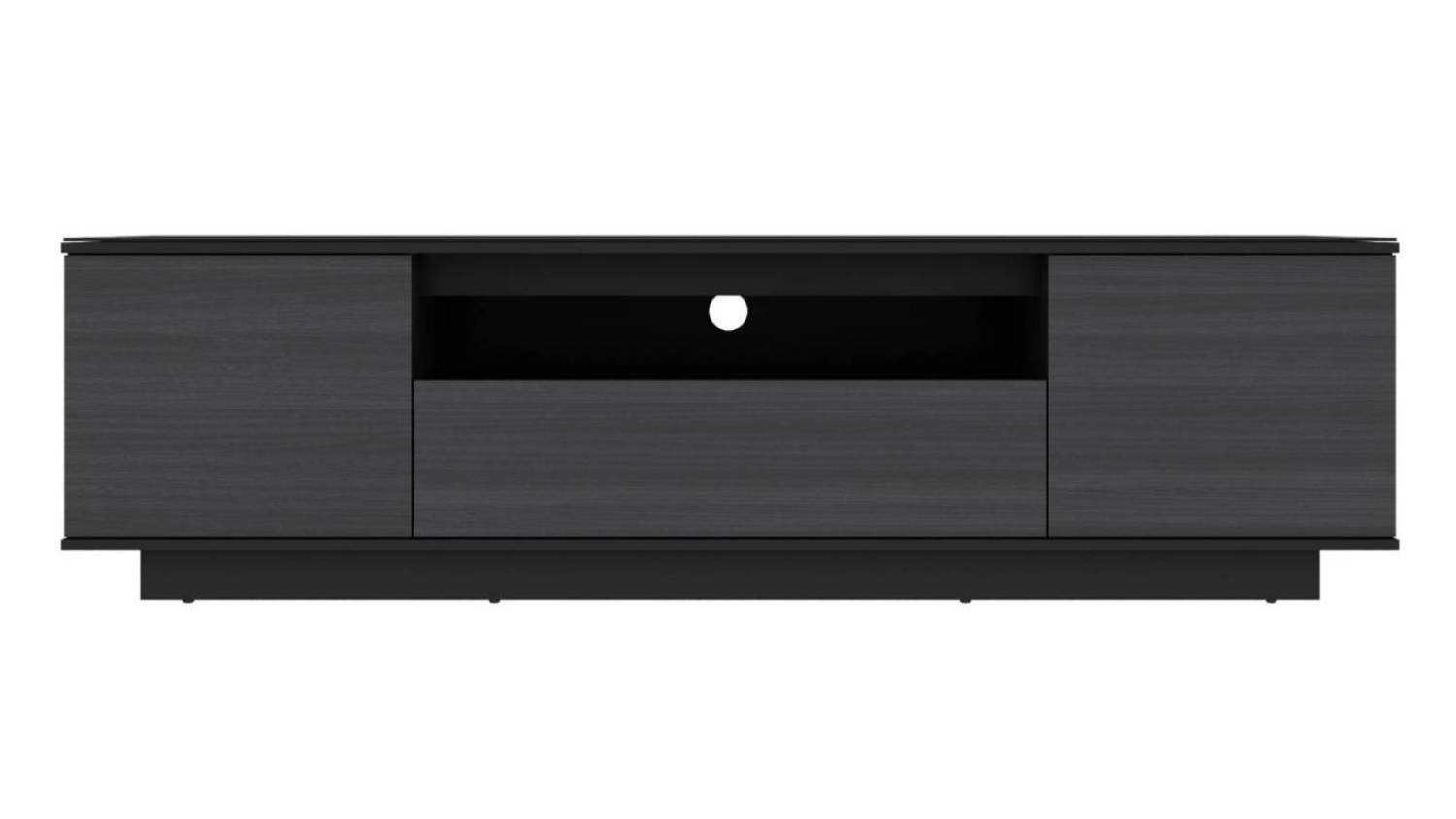 Front view of the AVS 1.8m Cabo TV/AV Entertainment Centre Cabinet in black and prima oak finish