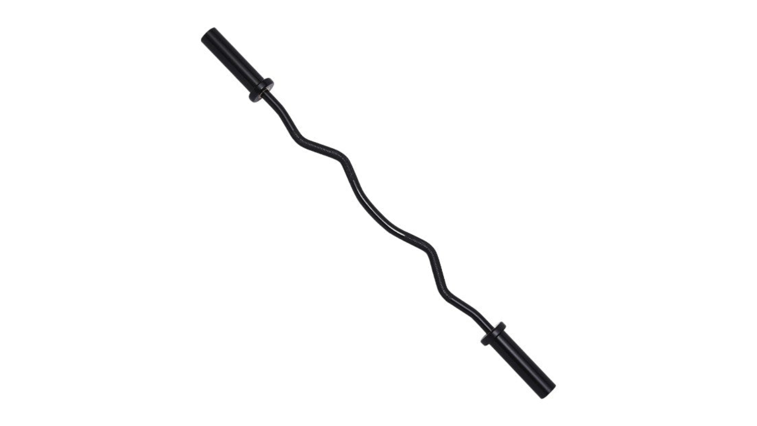 Black Olympic curl bar with angled grip and sleeves for weight plates on both ends