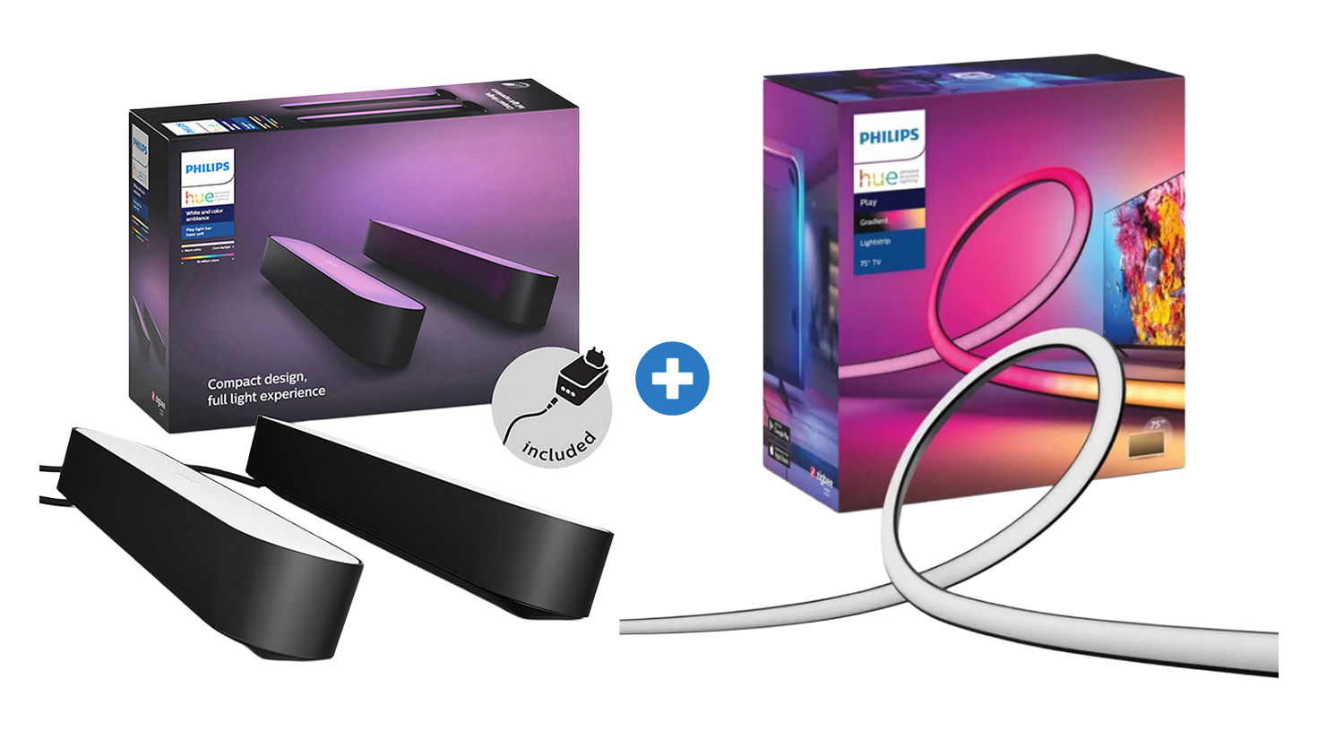 Smart light bar and LED strip product boxes displayed side by side